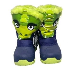 3D Dinosaur Toddler Green Blue Thermolite Boots Size 5